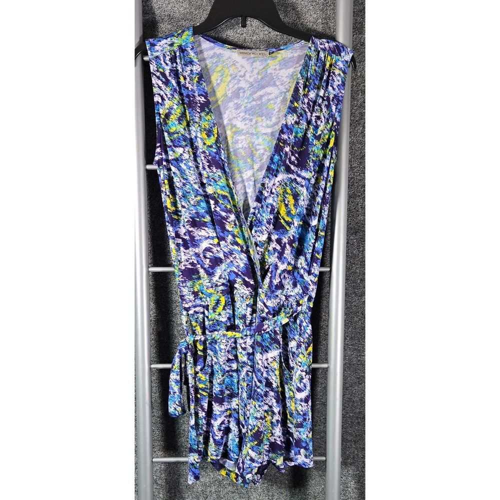 Veronica M Womens Abstract Splatter Print Surplice Romper Blue Purple Yellow M